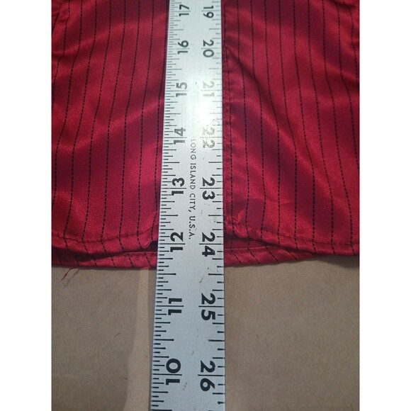Vintage 1990s SO Button Up Blouse Size M Red Black Striped Satin Officewear - Picture 3 of 7
